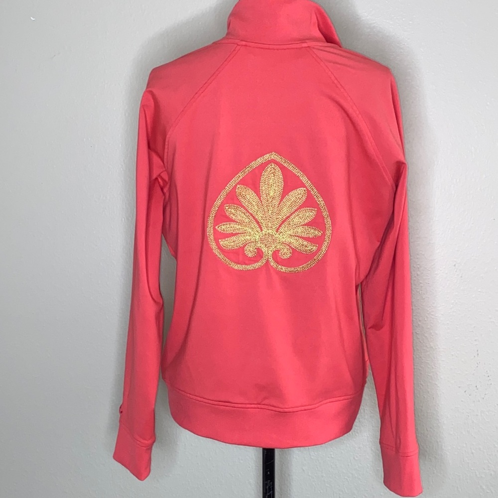 Coral and Gold Embroidered Athletic Zip Up Jacket